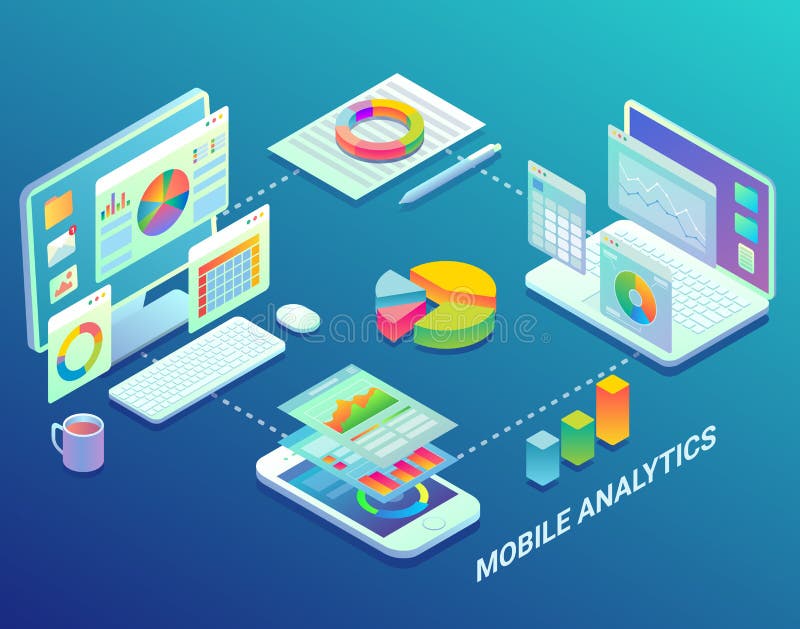 Mobile web analytics infographic, vector flat isometric illustration vector illustration Mobile web analytics infographic, vector flat isometric illustration vector illustration