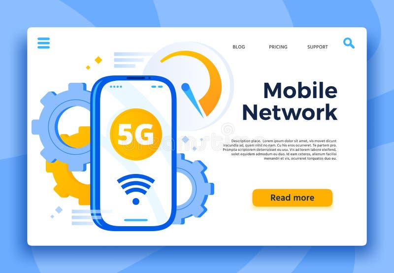 Mobilna 5G sieci lądowania strona System komunikacyjny, komórkowy związek i szybki internet dla smartphone wektoru ilustracji