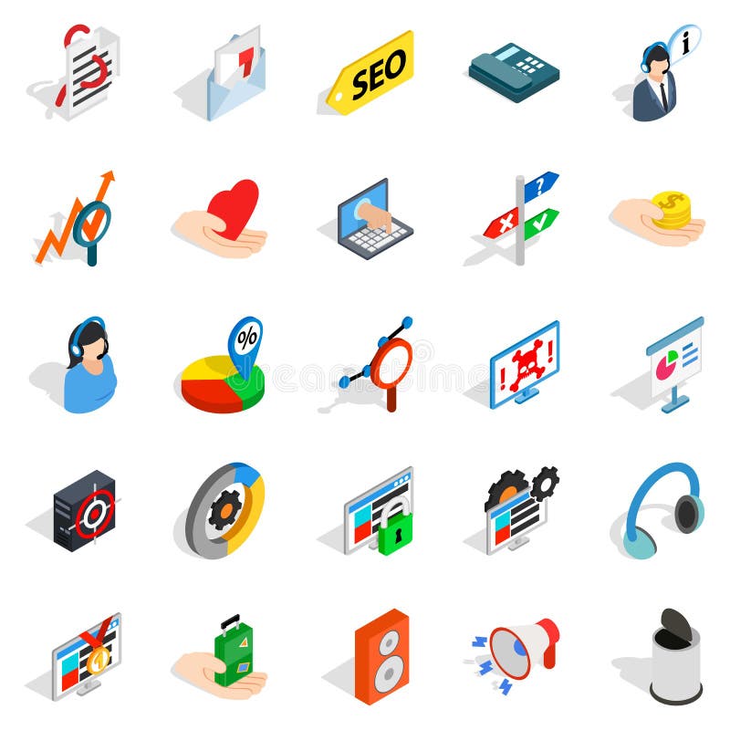 Mobilne optymalizacja ikony ustawiać, isometric styl ilustracji