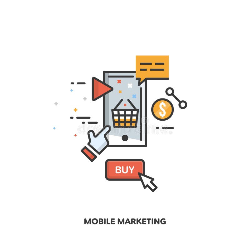 Mobilny marketingowy pojęcie projekt Wektor linii projekt ilustracji Mobilny marketingowy pojęcie projekt Wektor linii projekt ilustracji