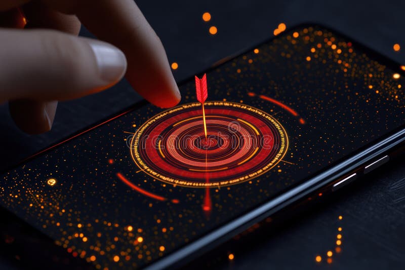 Mobilt spel : hand som håller smartphone med en mörk ritbordsikon och pil vektor illustrationer