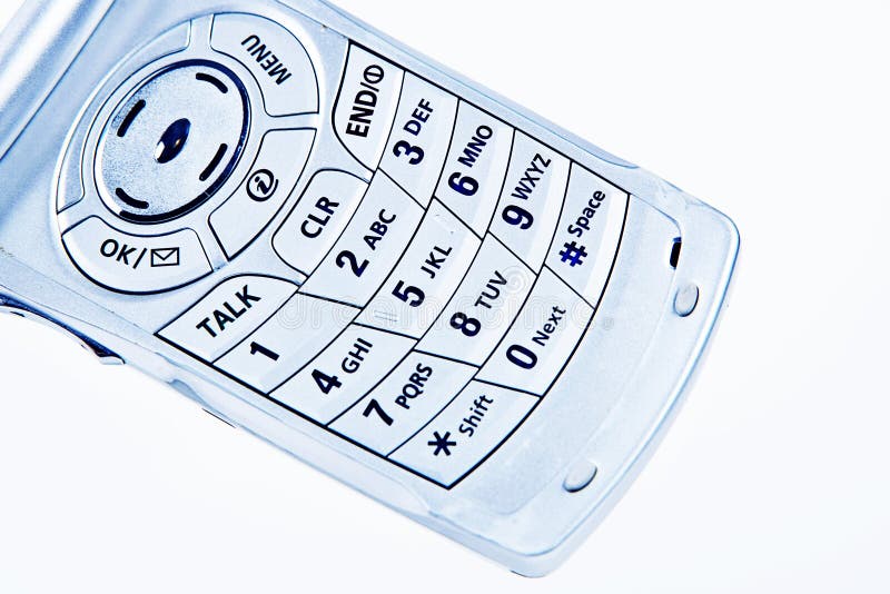 Details of a cellphone keypad and interactive controls. White background. Details of a cellphone keypad and interactive controls. White background