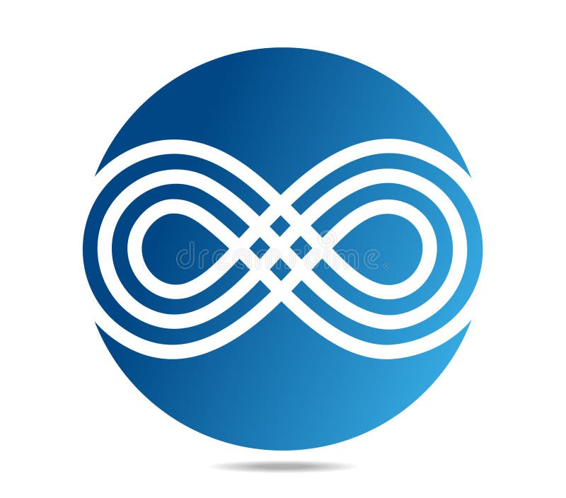 Mobius loop made of three lines in white on blue circle vector illustration