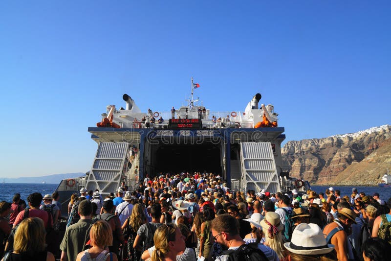 Mobs of tourists on a ferry boat in Greece