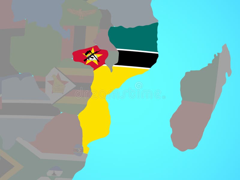 Mocambique med flaggan på översikt vektor illustrationer Mocambique med flaggan på översikt vektor illustrationer
