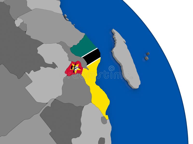 Mocambique och dess flagga på jordklotet royaltyfri illustrationer Mocambique och dess flagga på jordklotet royaltyfri illustrationer