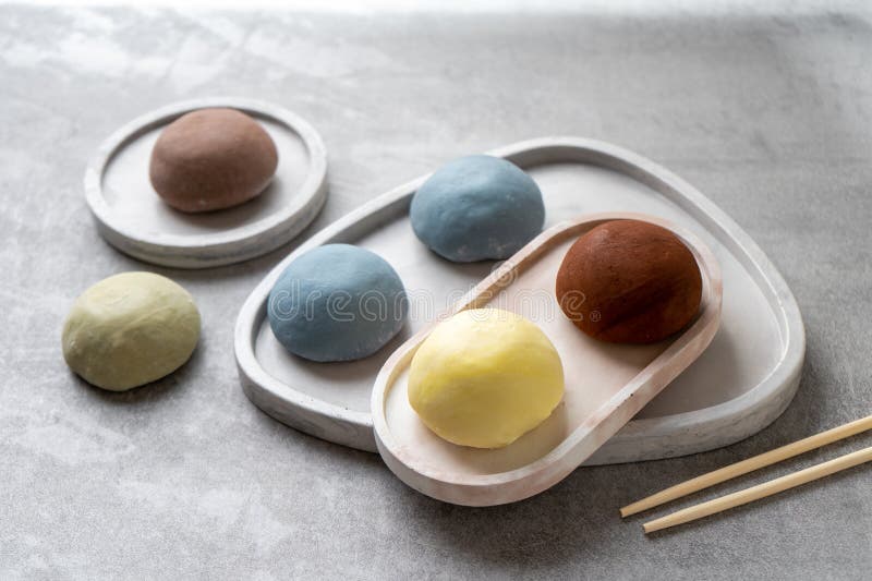 Mochi Traditional Japanese Rice Dessert Assortment on a Plate Stock