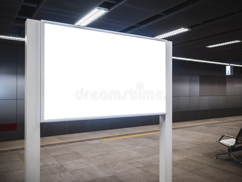 Mock Up Blank Board Sign Stand Indoor Subway Station