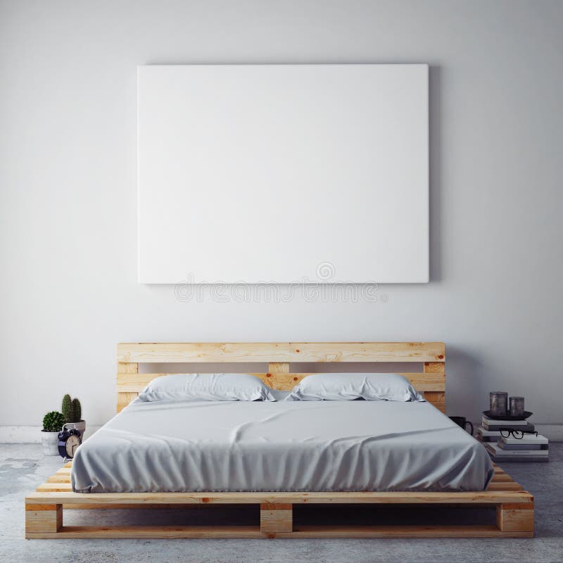 Download Mock Up Blank Poster On The Wall Of Bedroom Stock Illustration - Illustration of comfortable ...