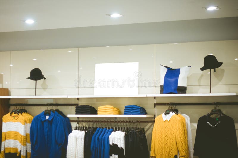 Mock Up. Blank Stand, Sign Display in Clothing Store. Stock Image