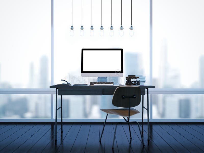 Mock up of classic workspace with windows. 3D royalty free stock image