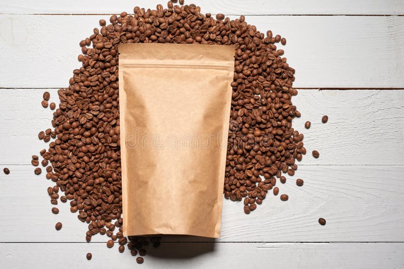 Download Mock-up Craft Paper Pouch Bags With Coffee Beans Stock Photo - Image of merchandise, pouch: 93880090