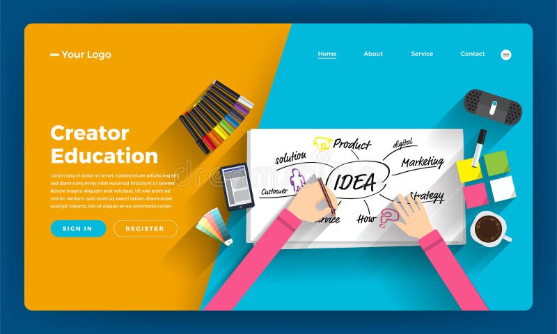 Mock-up design website flat design concept online course about t royalty free illustration
