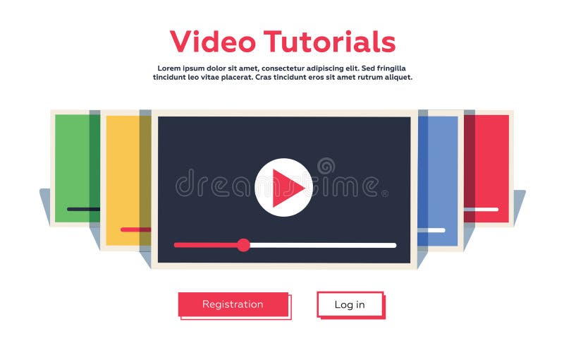Mock-up design website flat design concept video tutorial. Vector illustration. stock illustration