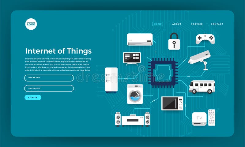 Mock-up design website flat design concept internet of things (IOT). Vector illustration. stock illustration