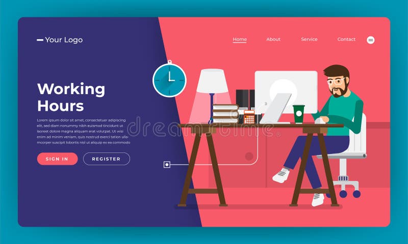 Mock-up design website flat design concept working hours worker stock illustration