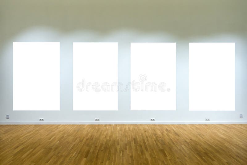 Mock Up. Four Blank Posters on the Wall in Gallery Interior Stock Image