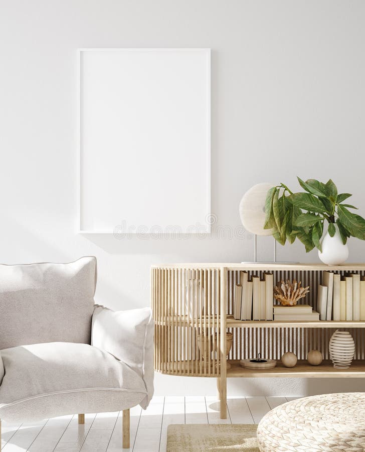 Mock up frame in home interior background, Scandinavian style royalty free illustration