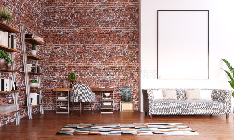 Mock up frame in Home office design, modern workspace room royalty free stock image