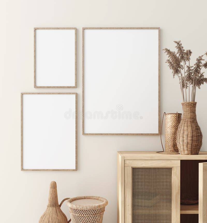 M030 Boho Living Room Frame Mockup A3 Artwork Frame Mock Up Vertical