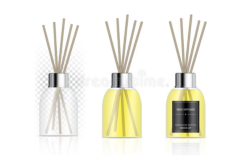 Download Mock Up Glossy Transparent Reed Diffuser Bottle With Perfume Oil Product Branding Advertising Relax Merchandise Background Stock Vector Illustration Of Metal Label 183311631