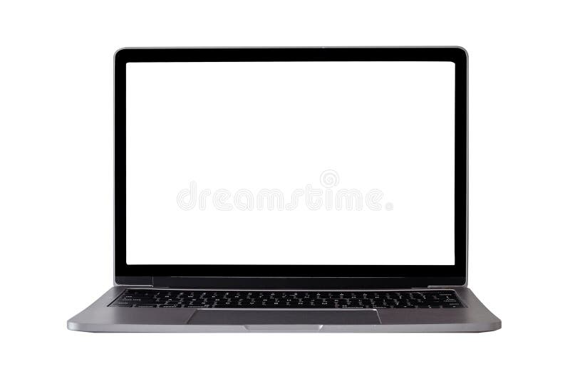 Mock up laptop devices isolated white background. personal computer notebook with empty screen. white,blank copy space for use stock photos