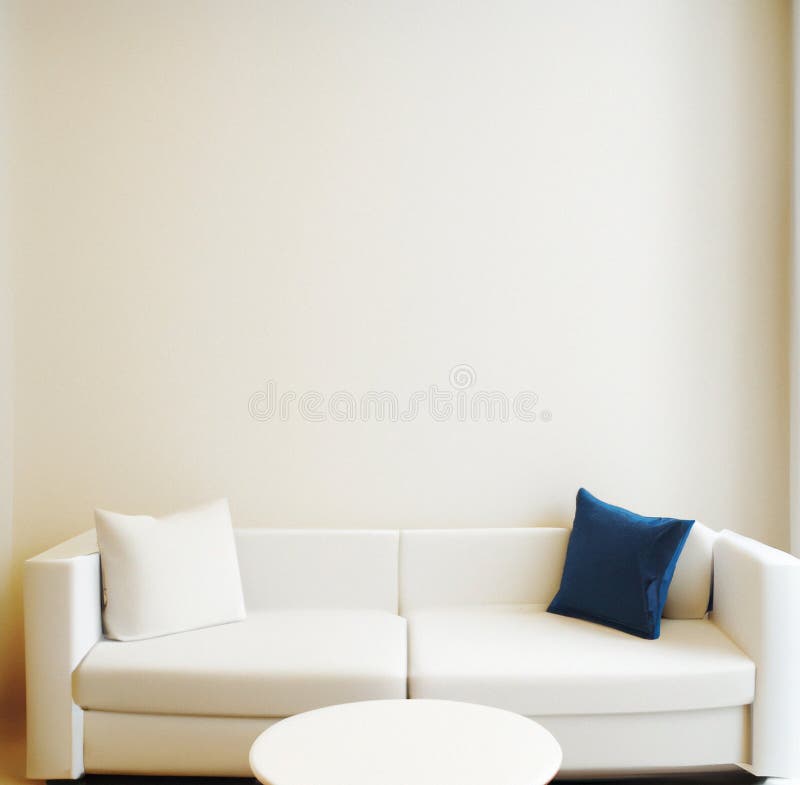 Mock Up Living Sitting Room with Off Off White Couch with Pillows in