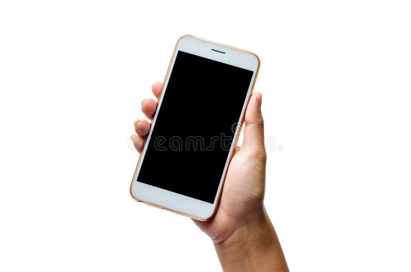 Mock up of a man holding device and touching screen. Clipping path White background Touch screen mobile phone, in hand stock photography Mock up of a man holding device and touching screen. Clipping path White background Touch screen mobile phone, in hand stock photography