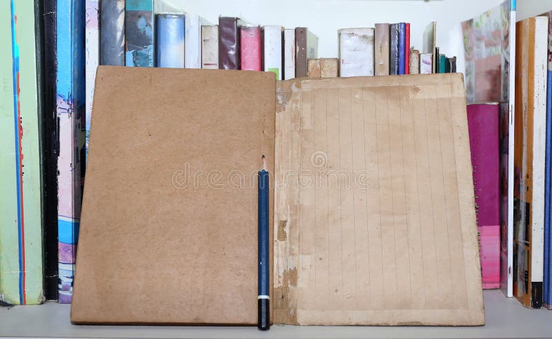 Mock-up old book empty in library royalty free stock image