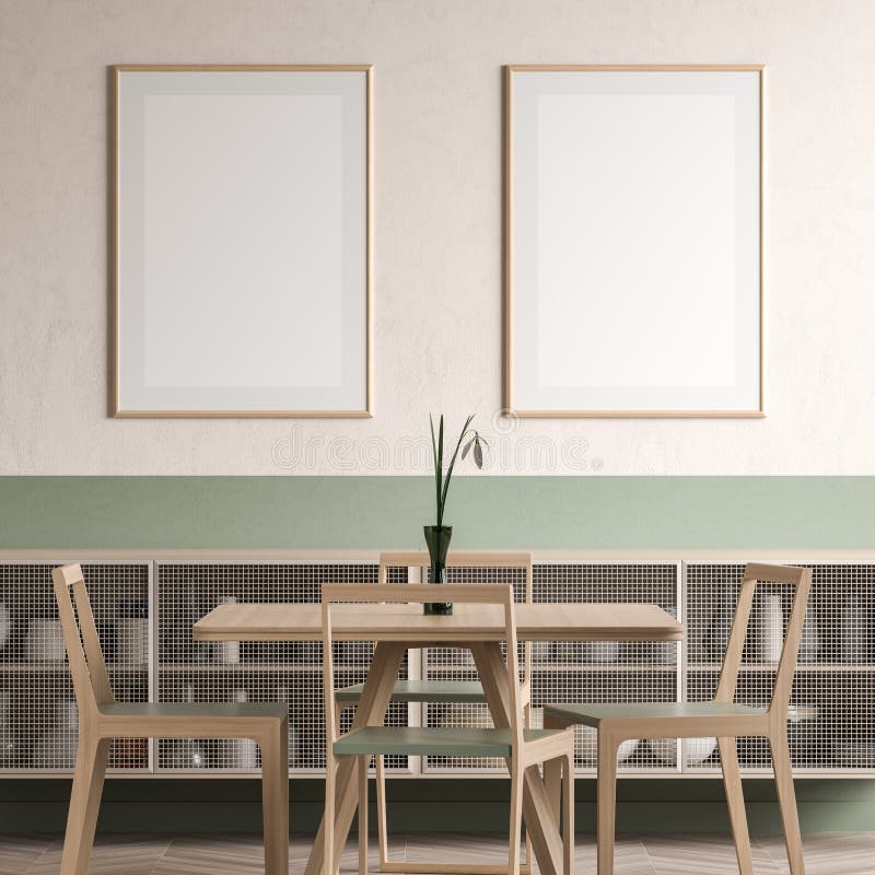 Mock Up Poster Frame in Dining Room. Minimalist Dining Room Design