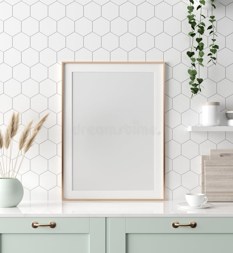 Mock up poster frame in kitchen interior, Scandinavian style