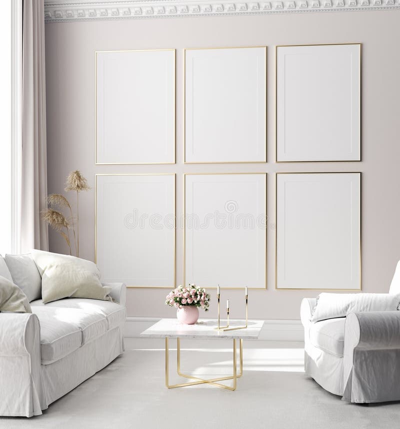 Mock up poster frame in modern interior background, Scandinavian style