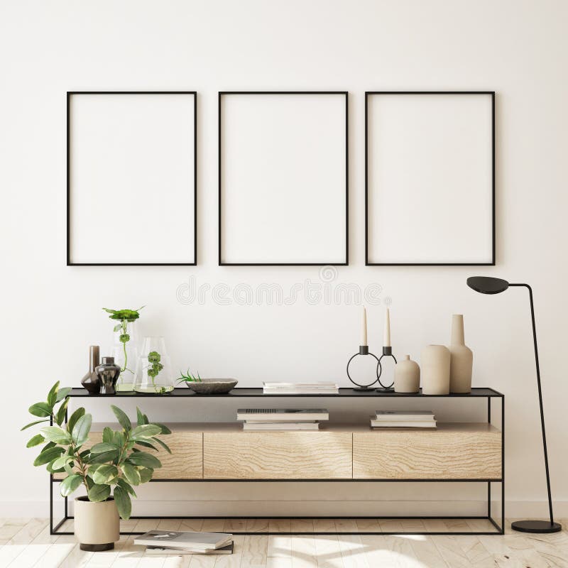 Mock up poster frame in moderno interior fundo sala de estar escandinavo estilo 3d renderização ilustração do vetor Mock up poster frame in moderno interior fundo sala de estar escandinavo estilo 3d renderização ilustração do vetor