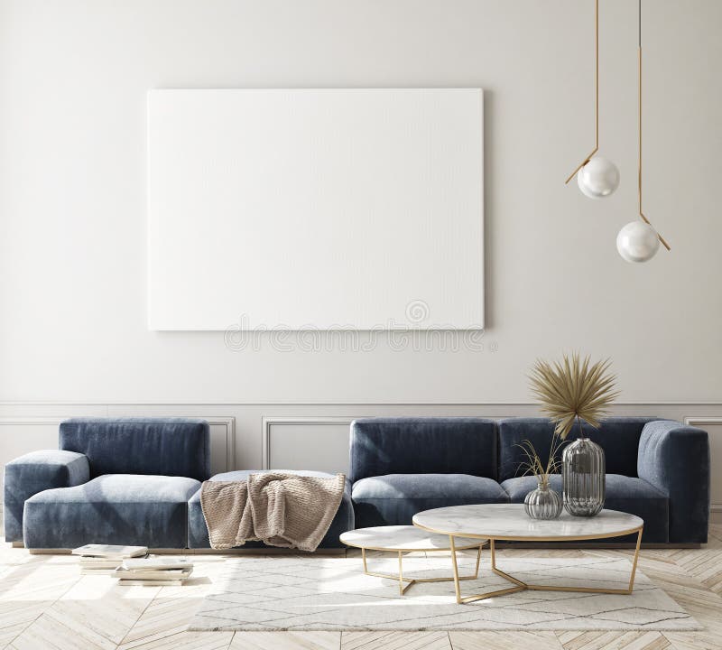Mock up poster frame in moderno interior fundo sala de estar escandinavo estilo 3d renderização