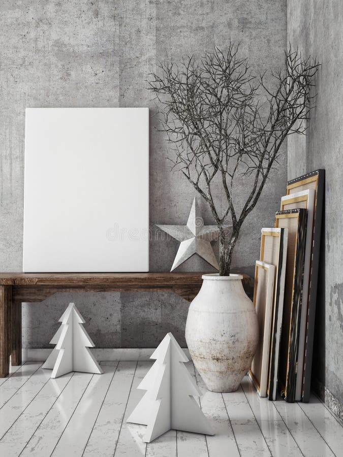 Mock up poster frames in hipster interior background royalty free stock image