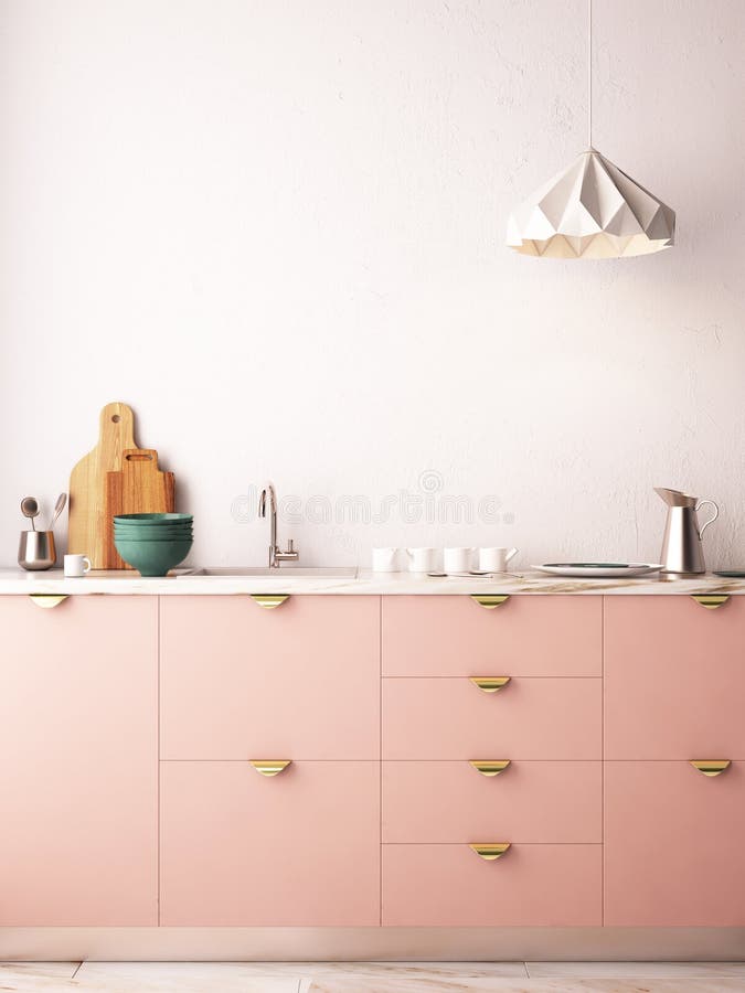 Mock up poster in a pastel interior with armchairs and a table. 3D renderingMockup interior kitchen in pastel colors. 3D render, 3