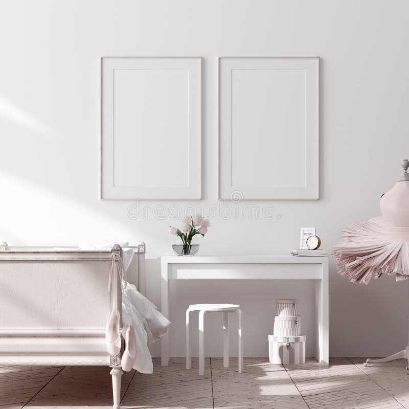 Mock up poster, wall in children bedroom interior background, Scandinavian style royalty free stock images Mock up poster, wall in children bedroom interior background, Scandinavian style royalty free stock images