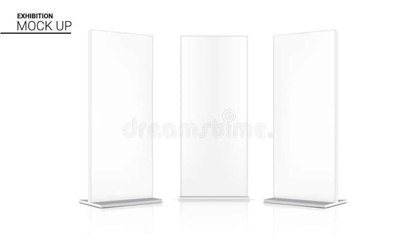 Mock up Realistic Roll up Banner Kiosk Display 3D POP Booth for Sale Marketing Promotion  Background Illustration. Event