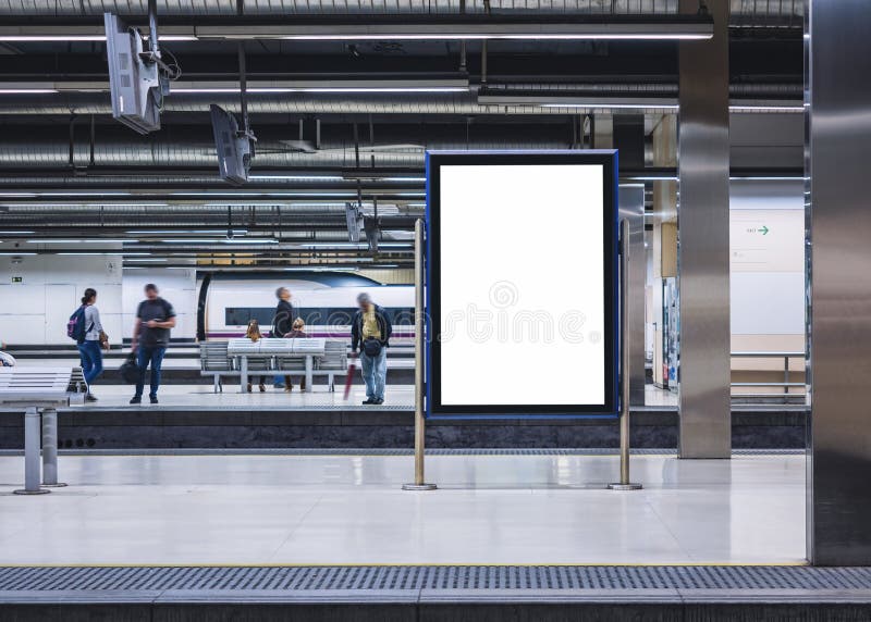 Mock up Signboard in Subway Train station People waiting on Platform