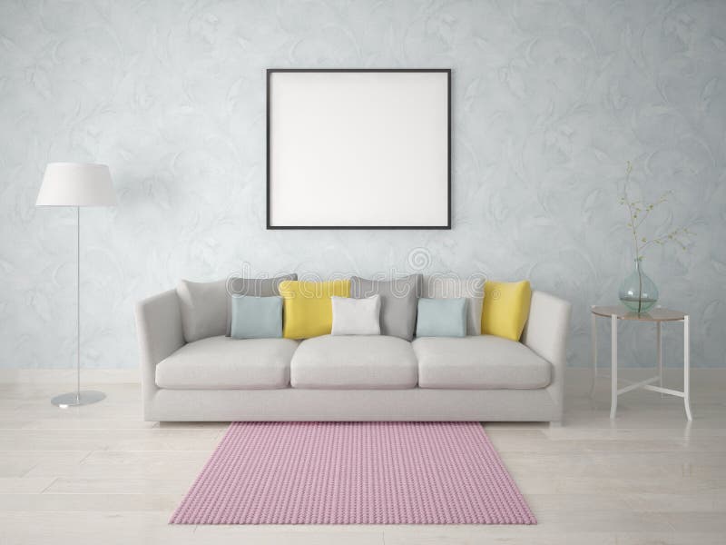 Mock Up a Simple Living Room with a Compact Sofa. Stock Illustration -  Illustration of vase, sofa: 90995327