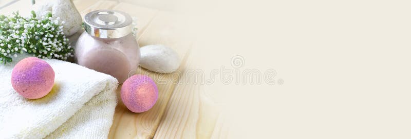 Download Mock Up Spa Aromatherapy Concept With Lavender Bath Bombs Scrub Towel Stones And Flowers Stock Image Image Of Aroma Care 170419089