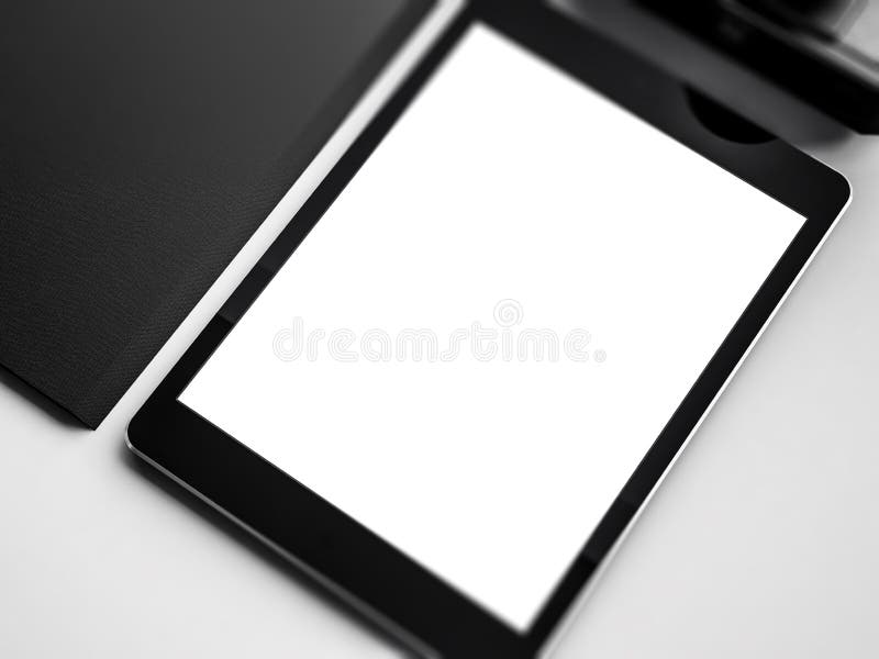 Mock up of tablet on the workspace. 3D rendering stock images