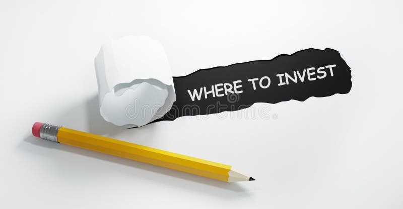 Mock up with torn paper WHERE TO INVEST text. Concept Image royalty free illustration