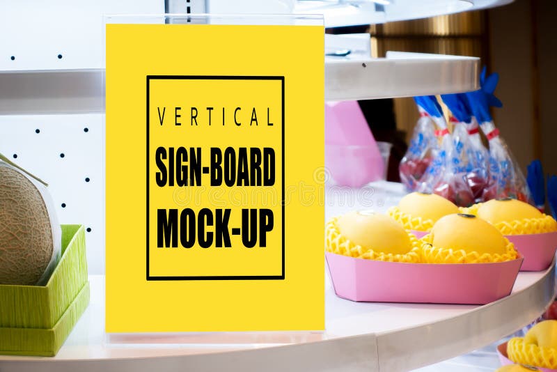 Download Mock Up Vertical Signboard In Acrylic Frame On Shelves Stock Photo - Image of communication ...