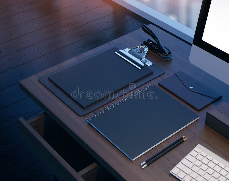 Mock up of workspace in the modern office. 3D royalty free stock photos