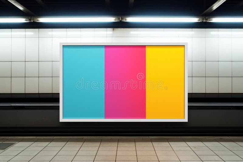 Mockning av tomma reklamskyltar inuti tunnelbanestation. generativ ai arkivbild