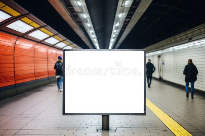 Mockning av tomma reklamskyltar inuti tunnelbanestation. generativ ai royaltyfri foto