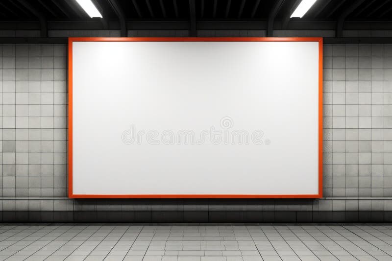 Mockning av tomma reklamskyltar inuti tunnelbanestation. generativ ai stock illustrationer