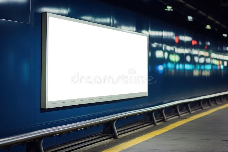 Mockning av tomma reklamskyltar inuti tunnelbanestation. generativ ai royaltyfria foton