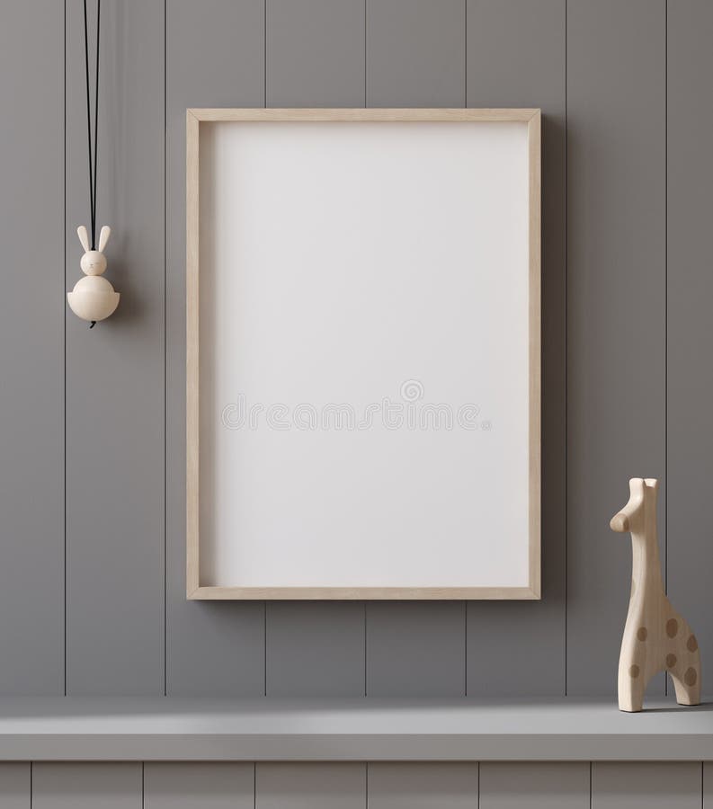 Mockup-affischram nära på hyllan med leksak stock illustrationer